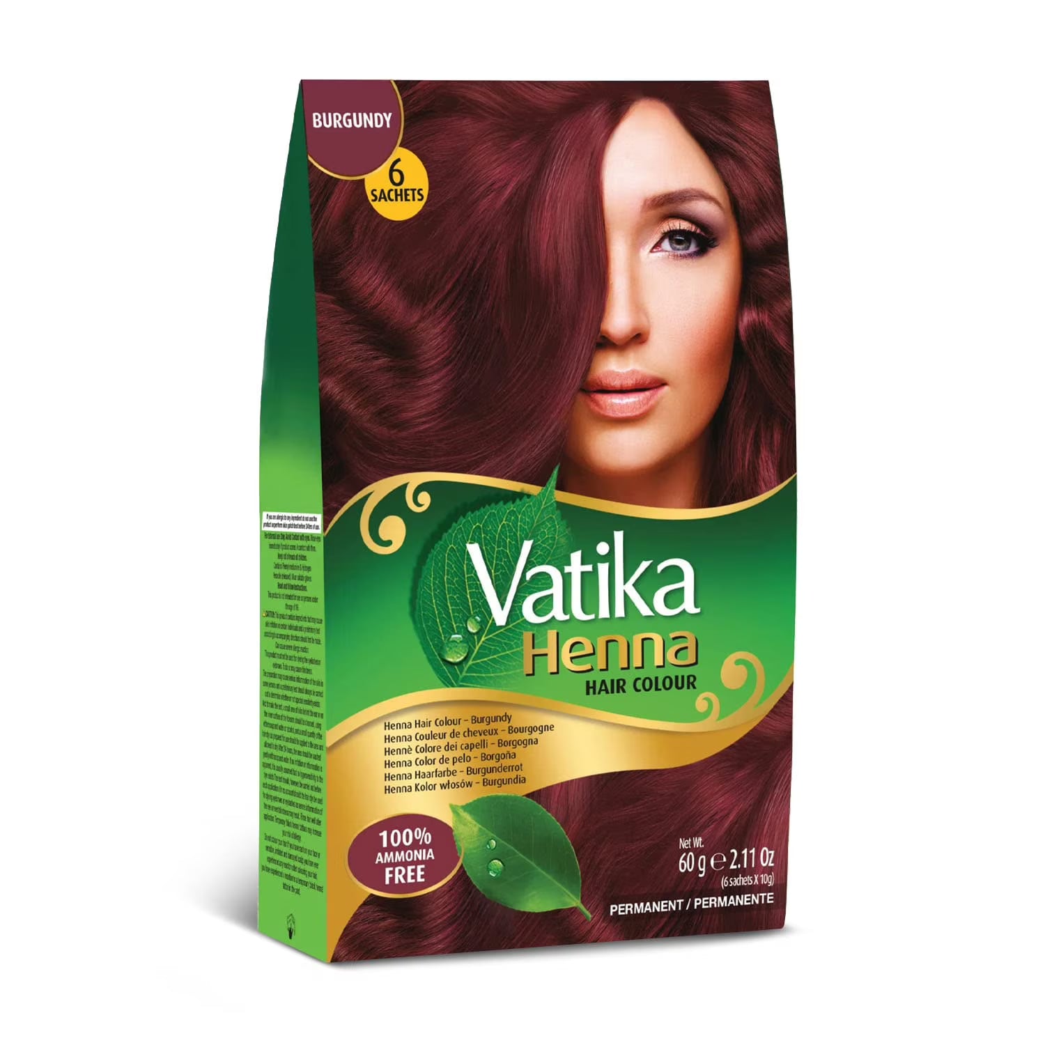 Dabur Vatika Hair Color, Burgundy, 100% Amonia Free (6 Sachets x 10g) 2.11 oz