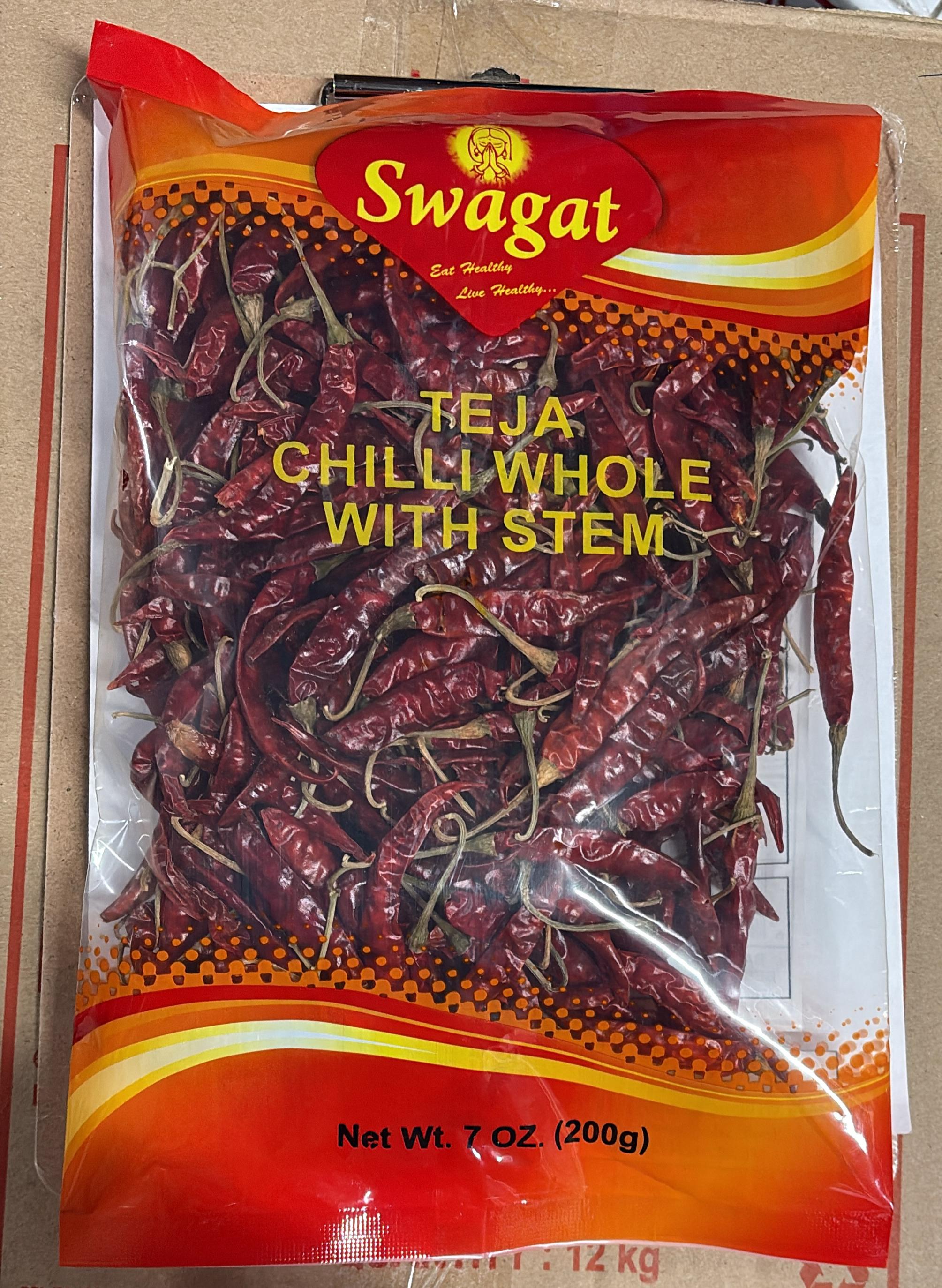 Swagat Whole Red Chillies - Teja (With Stem), 200 g