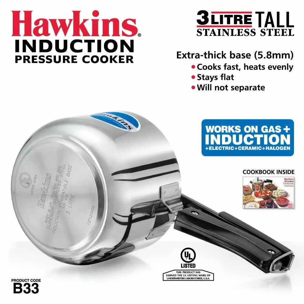 Hawkins Stainless Steel Pressure Cooker - Tall, 3 litre (HSS3T)