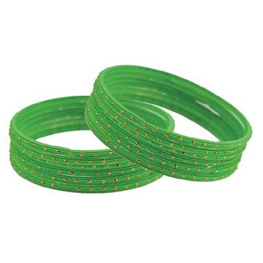 Parrot Green Glass Bangles, Size - 2.10, 6 Bangles (90842)