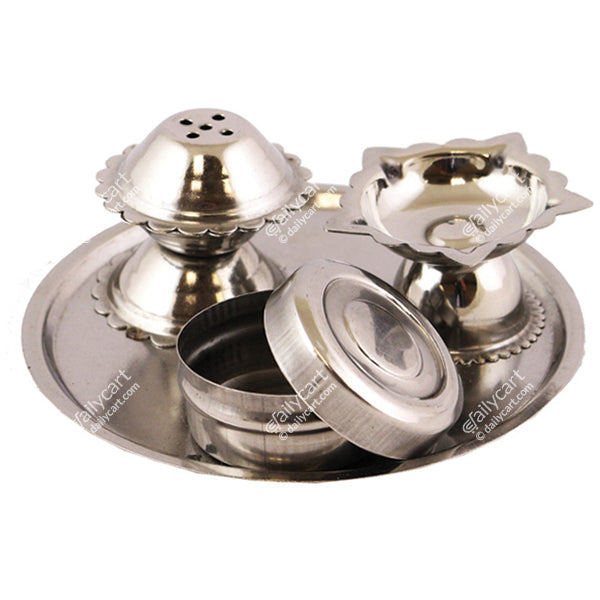 Aarti Diya Plate With Kumkum Box, 3.5" Inch