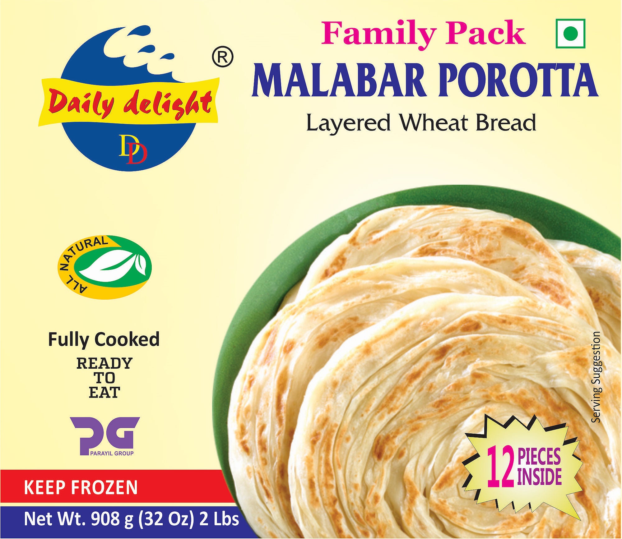 Daily Delight Malabar Paratha, 2 lb, Family Pack (Frozen)