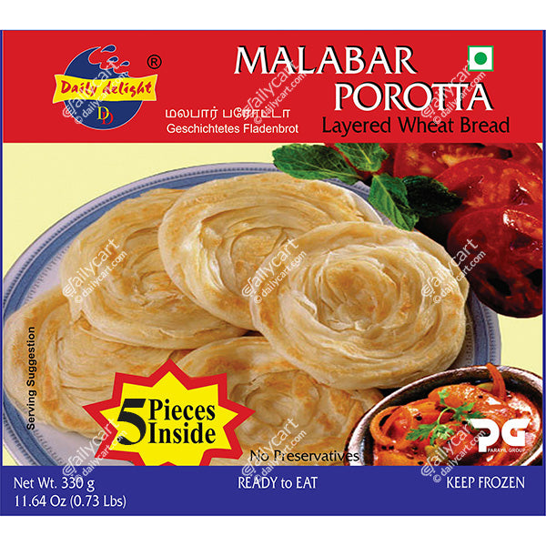 Daily Delight Malabar Paratha, 5 Pieces, 330 g (Frozen)