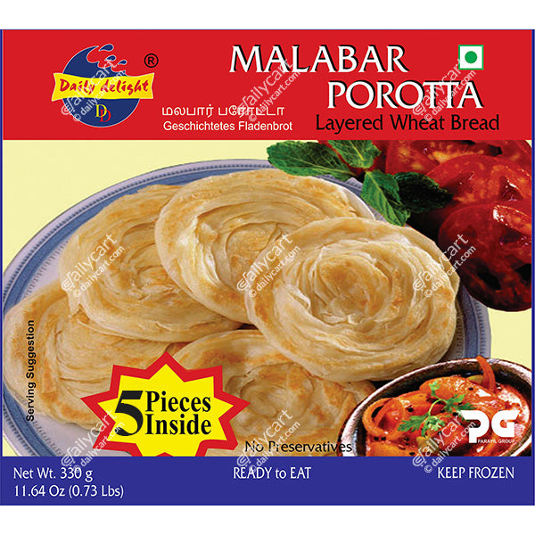 Daily Delight Malabar Paratha, 5 Pieces, 330 g (Frozen)