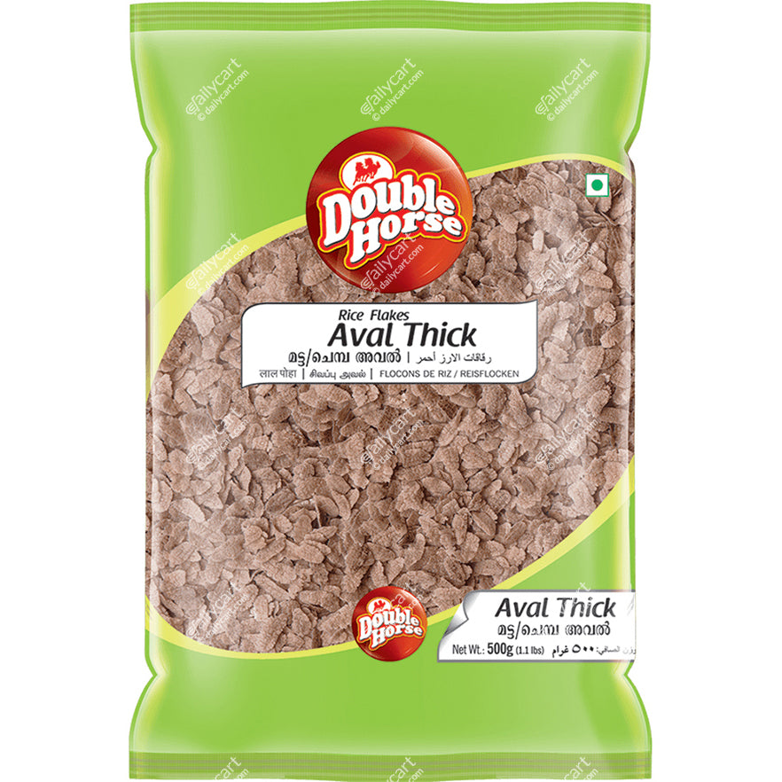 Double Horse Red Aval Thick - Rice Flakes (Poha), 500 g