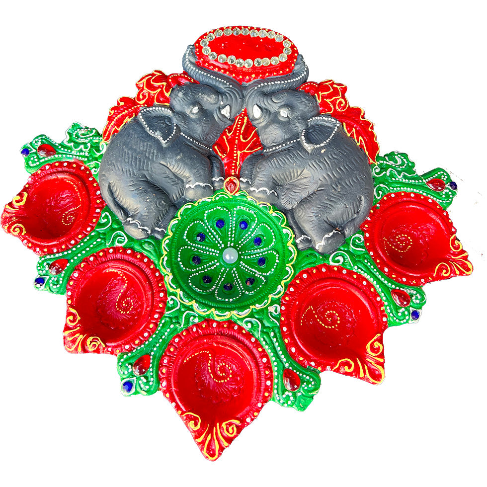 Diwali Decorated Clay Elephant Diya, 1 Piece, (DC-25)