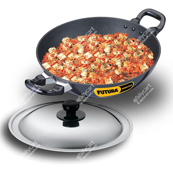 Hawkins Futura Nonstick Deep Fry Pan with Steel Lid, 2.5 litre, Round Bottom