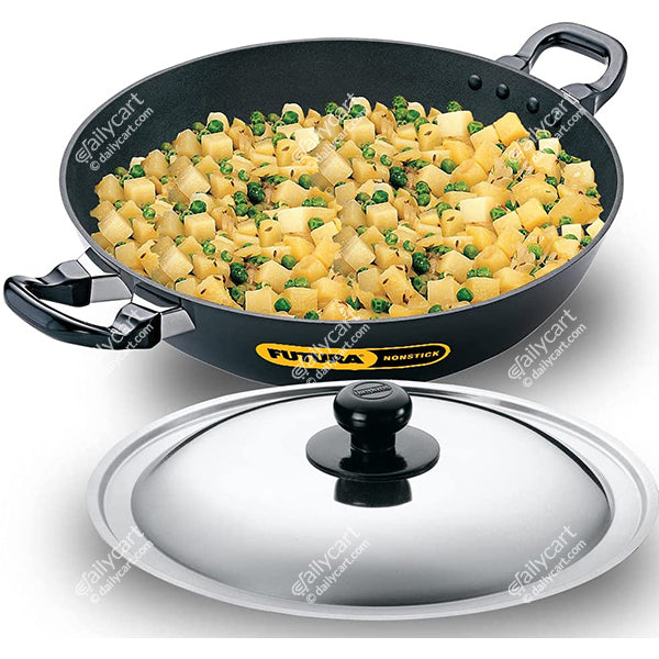 Hawkins Futura Nonstick Deep Fry Pan with Steel Lid, 4 litre, Round Bottom
