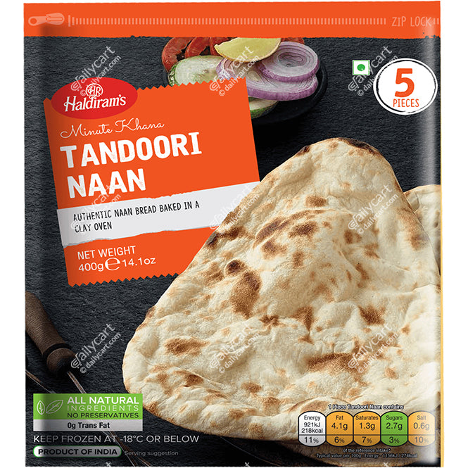 Haldiram's Tandoori Naan 5 Pieces, 400 g, (Frozen)