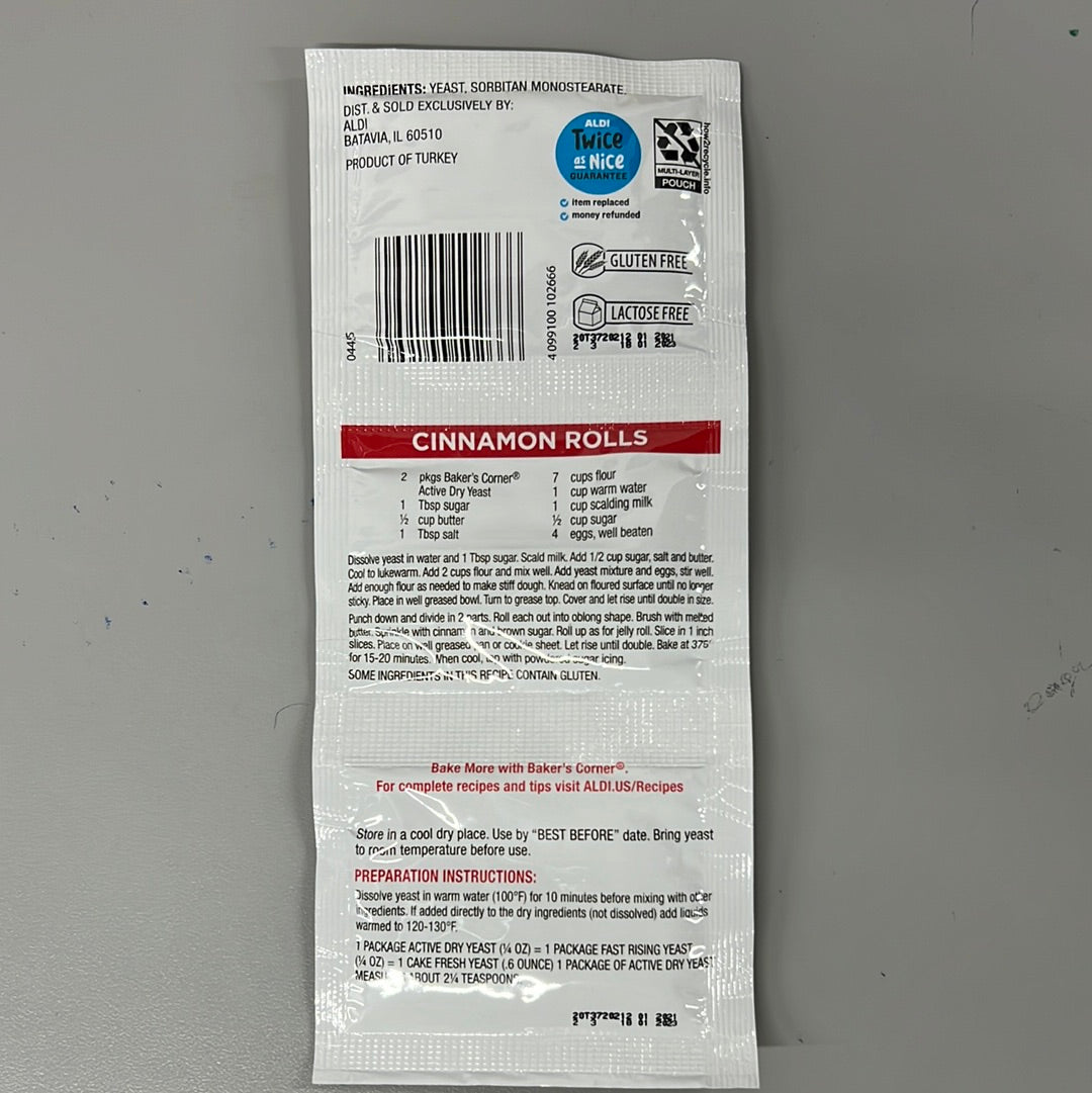 Bakers Corner Active Dry Yeast, 3 Packs of 7 g