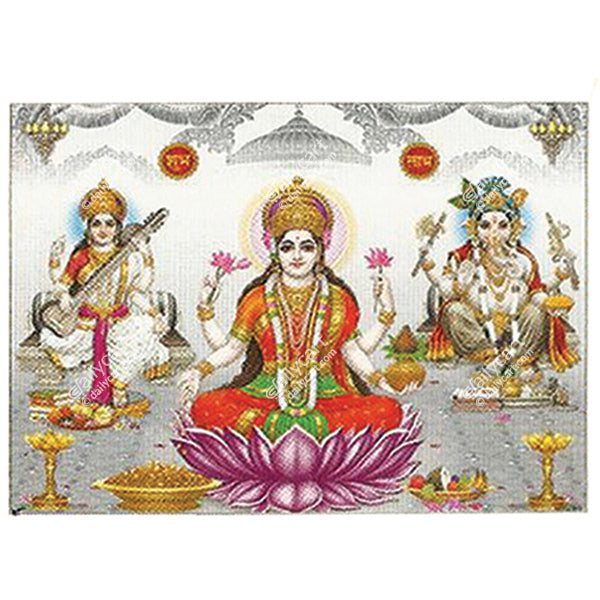 God Poster - Laxmi Saraswati Ganesha, 10" x 14" Inch