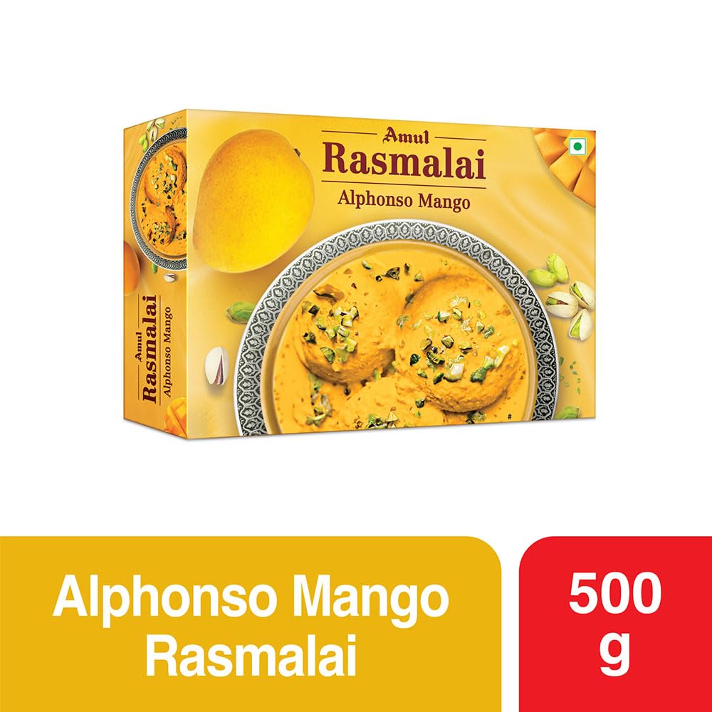 Amul Mango Rasmalai, 8 pieces, 500 g, (Frozen)