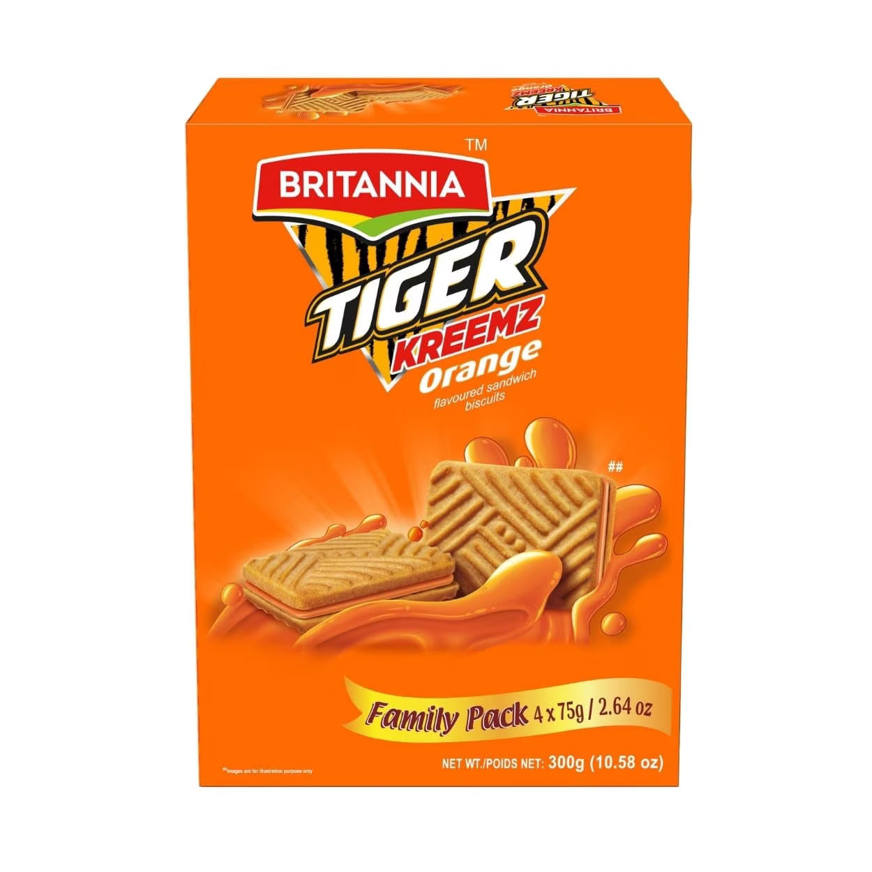 Britannia Tiger Kremz Orange Biscuits, Family Pack, 300 g