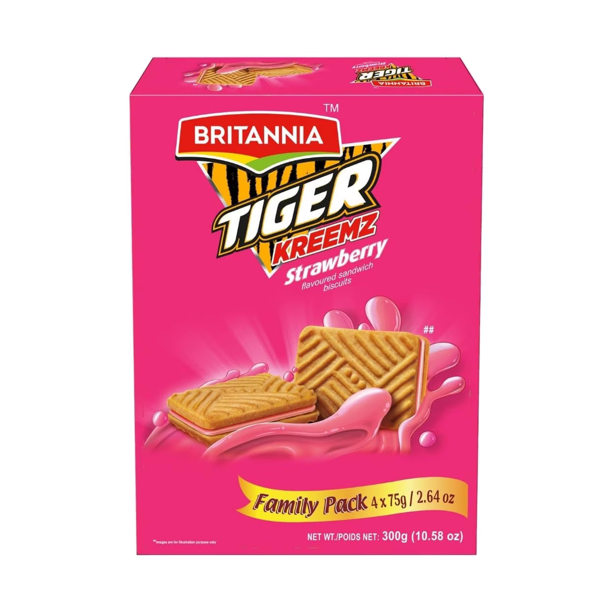 Britannia Tiger Kremz Strawberry Biscuits, Family Pack, 300 g