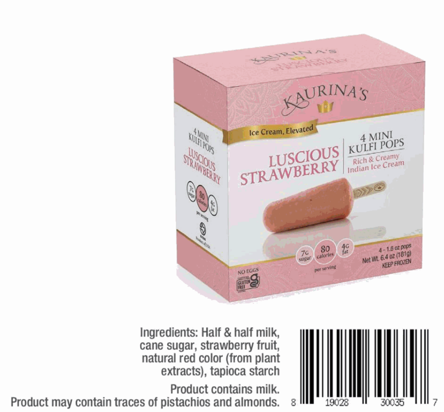 Kaurina's 4 Mini Kulfi Pops - Lucious Strawberry (Frozen)