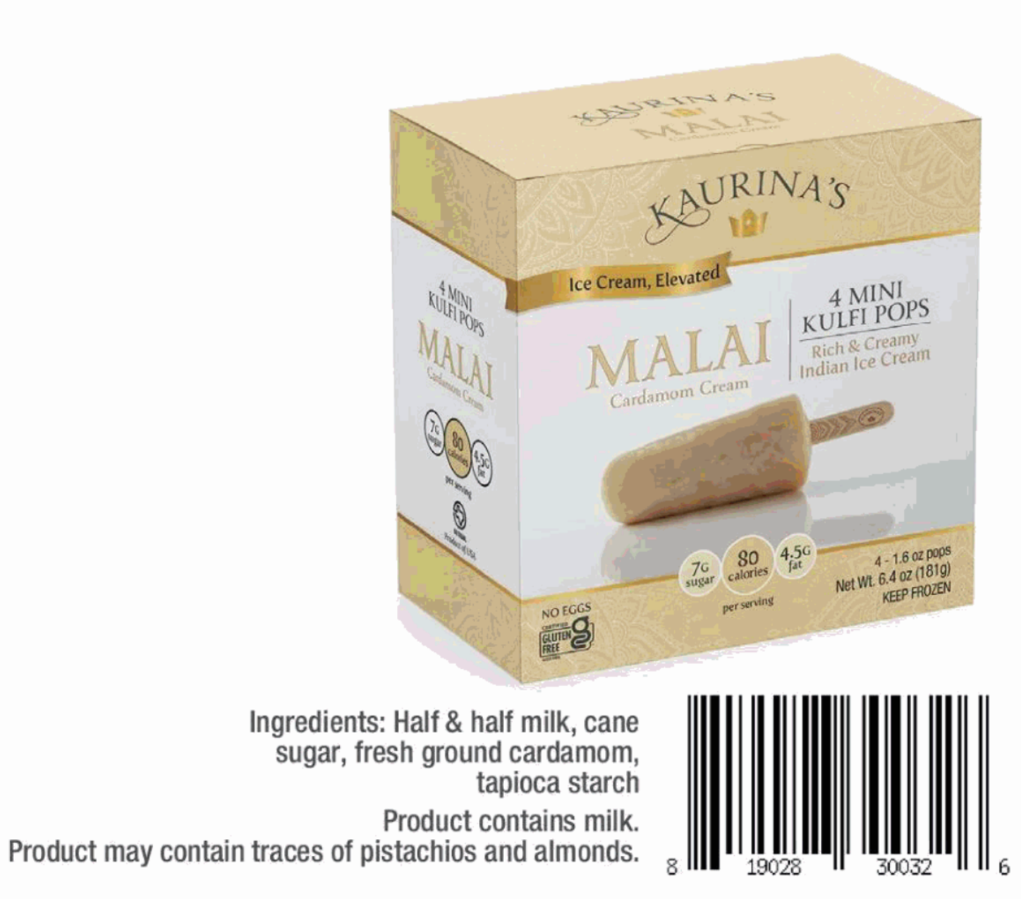 Kaurina's 4 Mini Kulfi Pops - Malai (Frozen)