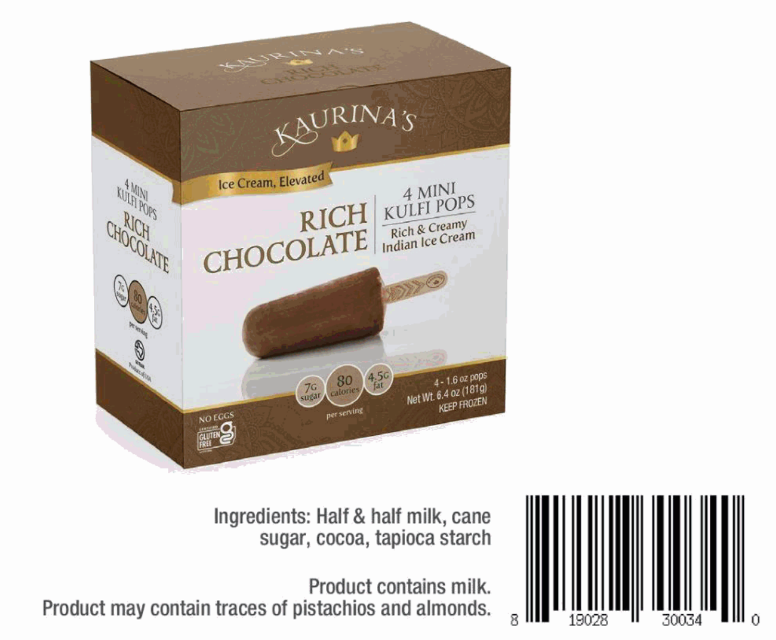 Kaurina's 4 Mini Kulfi Pops - Rich Chocolate (Frozen)