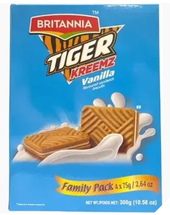 Britannia Tiger Kremz Vanila Biscuits, Family Pack, 300 g