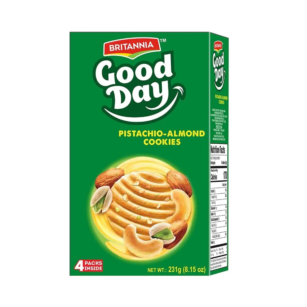 Britannia Good Day Pista Badam Cookies, 231 g, 4 Packs of 57 g