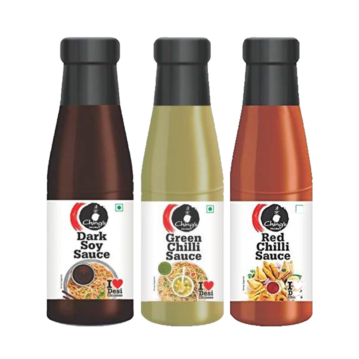 Ching's Variety Sauces Pack - Dark Soya, Green Chilli and Red Chilli Sauces, 600 g