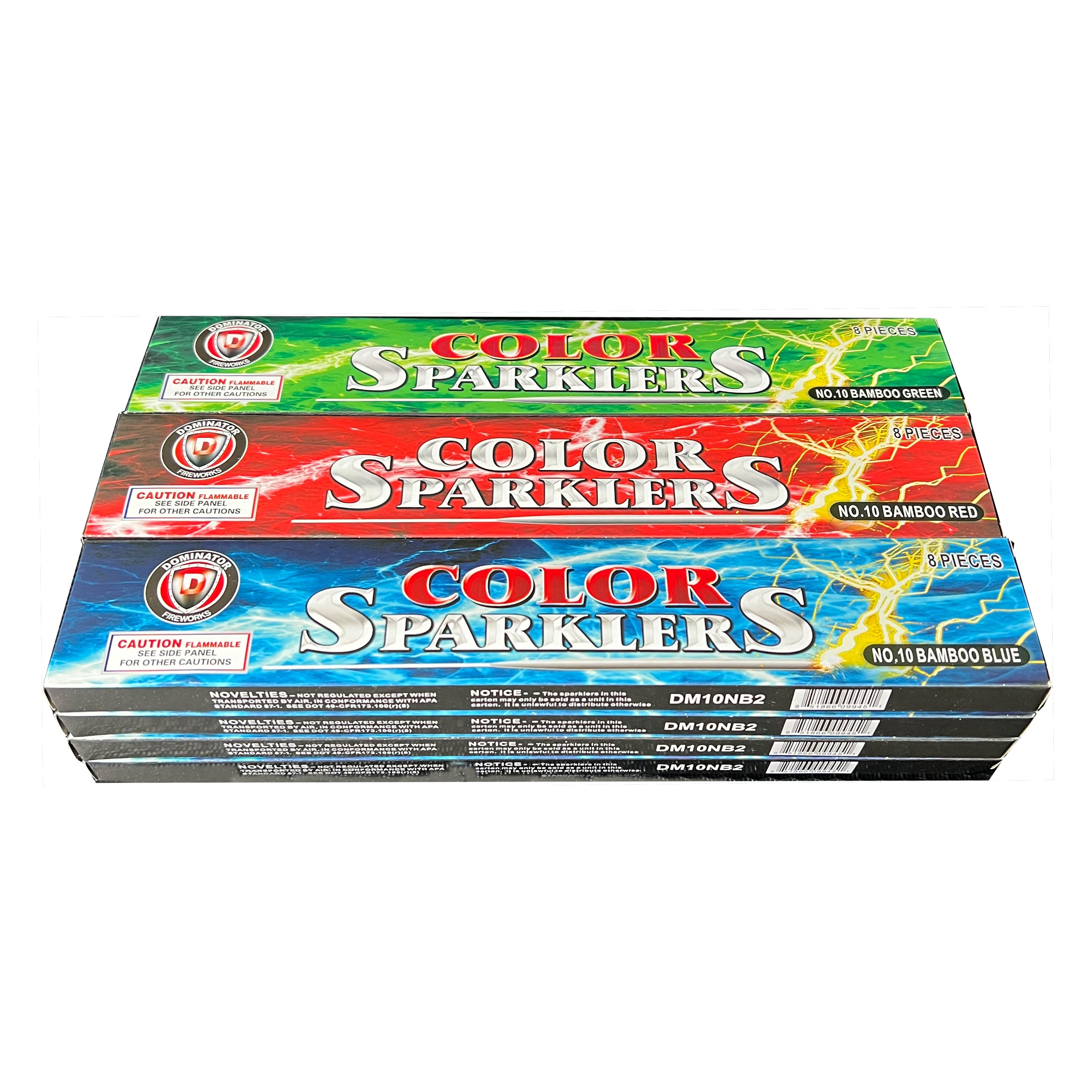 Color Sparklers, 10" long, 8 Sparklers in Pack, 12 Pack