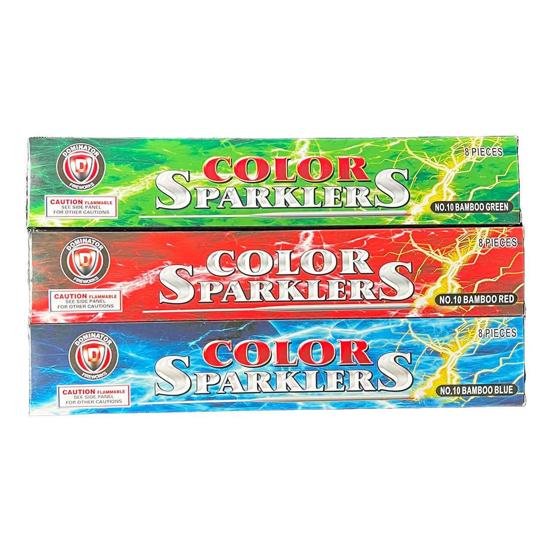 Color Sparklers, 10" long, 8 Sparklers in Pack, 12 Pack