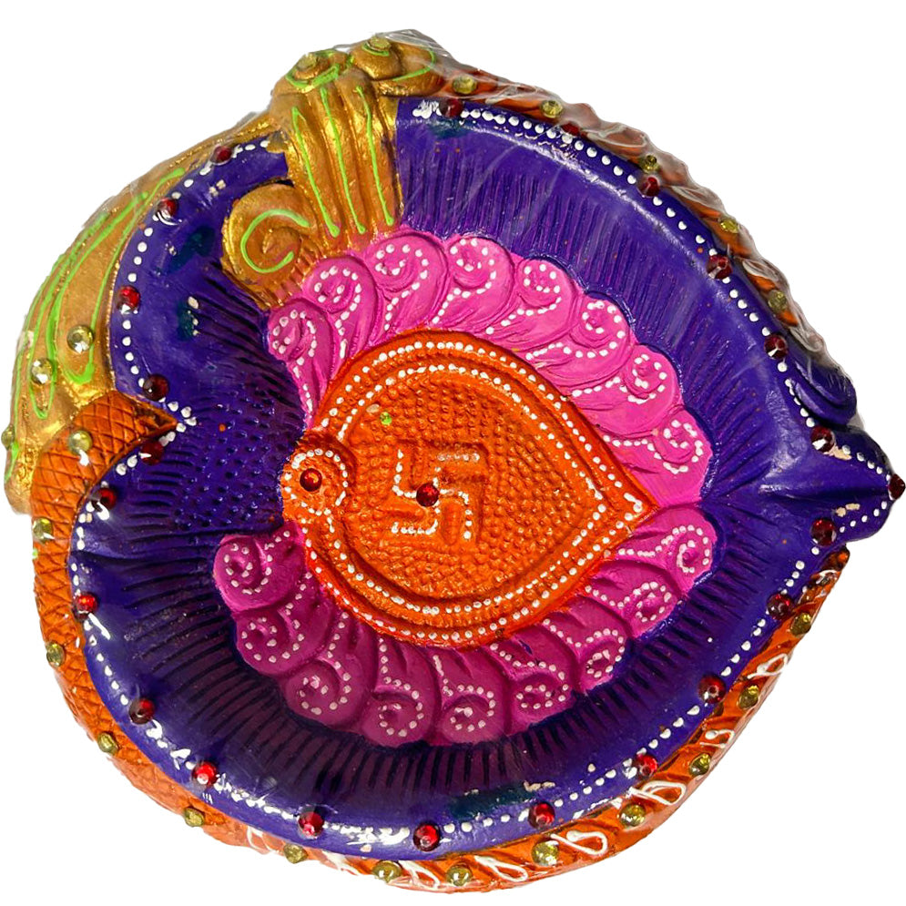 Diwali Decorated Clay Diya, 1 Piece, (DC-106)