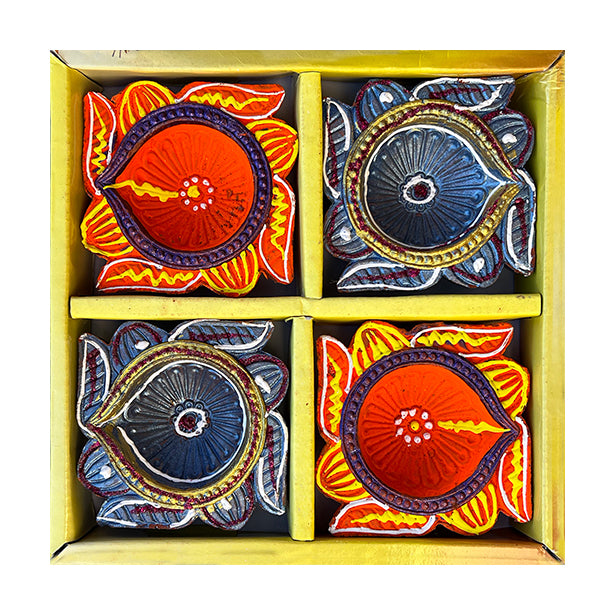 Diwali Decorated Clay Diya, Pack of 4 Diyas (FB-01)