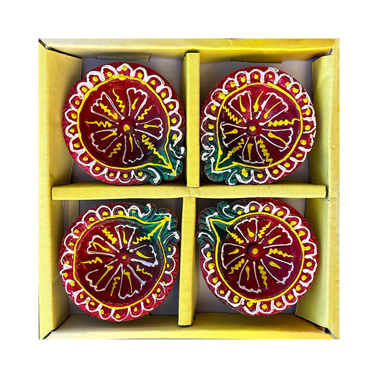 Diwali Decorated Clay Diya, Pack of 4 Diyas (FB-02)