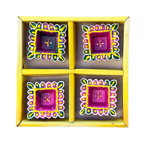 Diwali Decorated Clay Diya, Pack of 4 Diyas (FB-04)