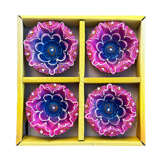 Diwali Decorated Clay Diya, Pack of 4 Diyas (FB-10)