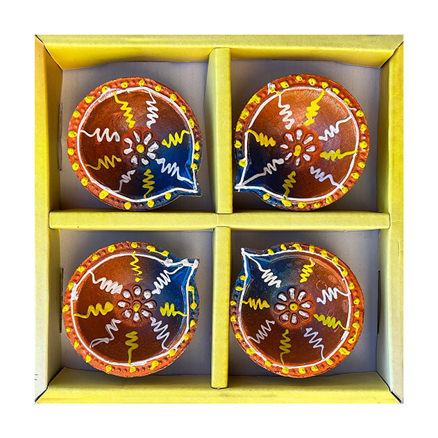 Diwali Decorated Clay Diya, Pack of 4 Diyas (FB-12)