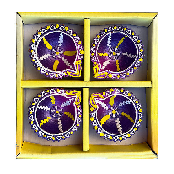 Diwali Decorated Clay Diya, Pack of 4 Diyas (FB-17)