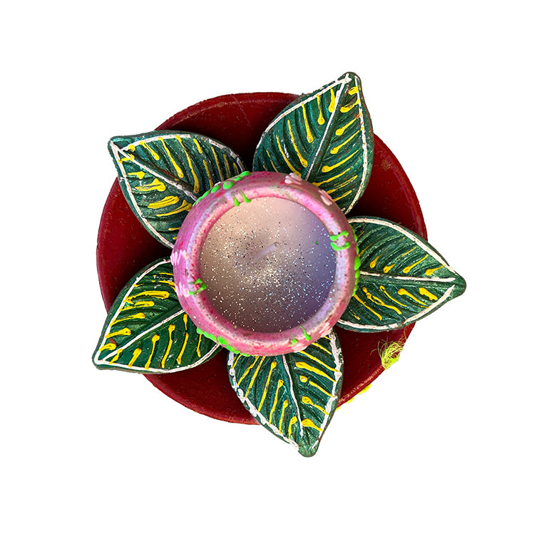 Diwali Decorated Fancy Kamal Clay Diya WIth Wax, 1 Fancy Diya (FD-06)