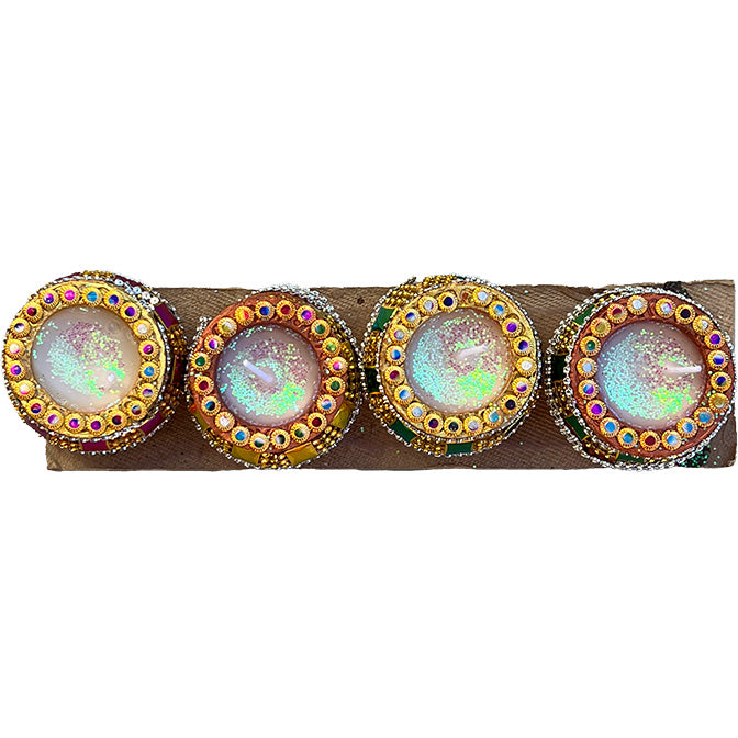 Diwali Decorated Clay Matki Diya With Wax, Pack of 4 Diyas (FM-16)