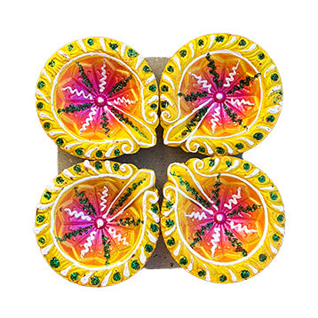 Diwali Decorated Clay Diya, Pack of 4 Diyas (FP-02)