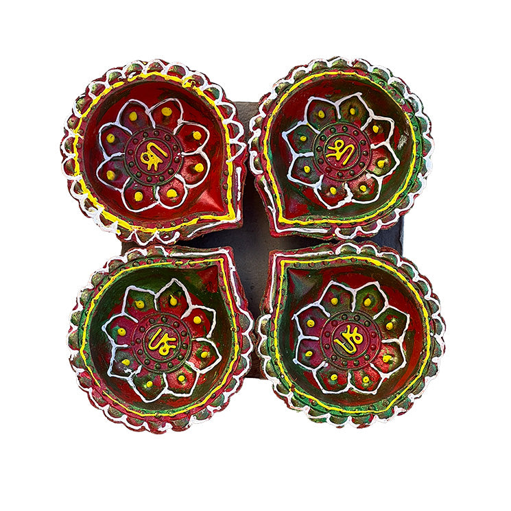 Diwali Decorated Clay Diya, Pack of 4 Diyas (FP-06)