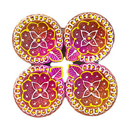 Diwali Decorated Clay Diya, Pack of 4 Diyas (FB-11)