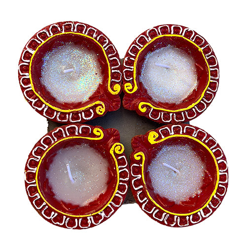 Diwali Decorated Clay Diya, Pack of 4 Diyas (FPW-18)