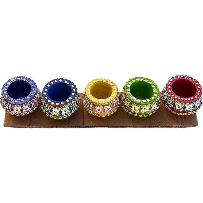 Diwali Decorated Clay Matki Diya without Wax, Pack of 5 Diyas (PM-05)