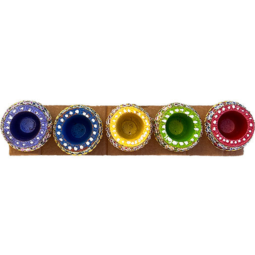 Diwali Decorated Clay Matki Diya without Wax, Pack of 5 Diyas (PM-05)