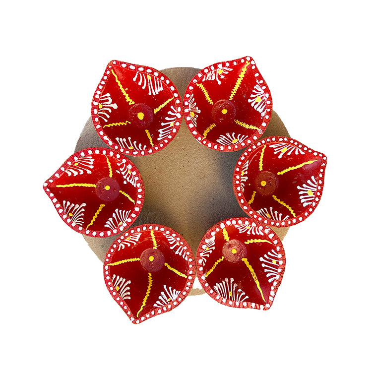 Diwali Decorated Clay Diya, Pack of 6 Diyas (RJ-03)