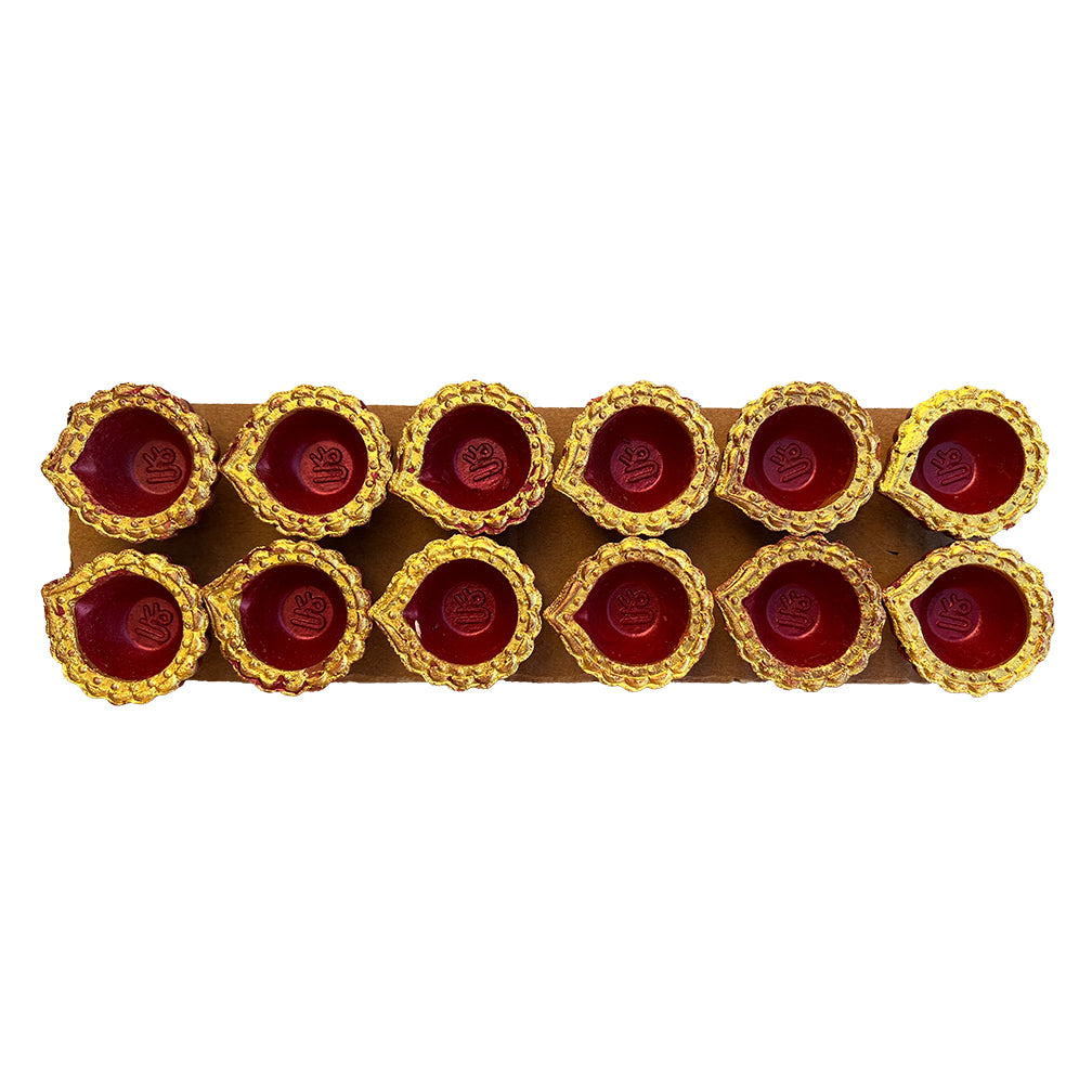 Diwali Decorated Clay Diya, Pack of 12 Small Diyas (TP-05)