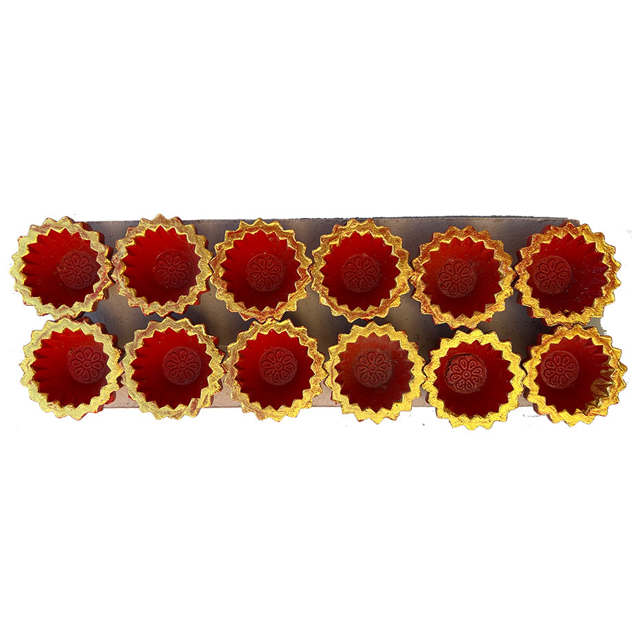 Diwali Decorated Clay Diya, Pack of 12 Small Diyas (TP-06)