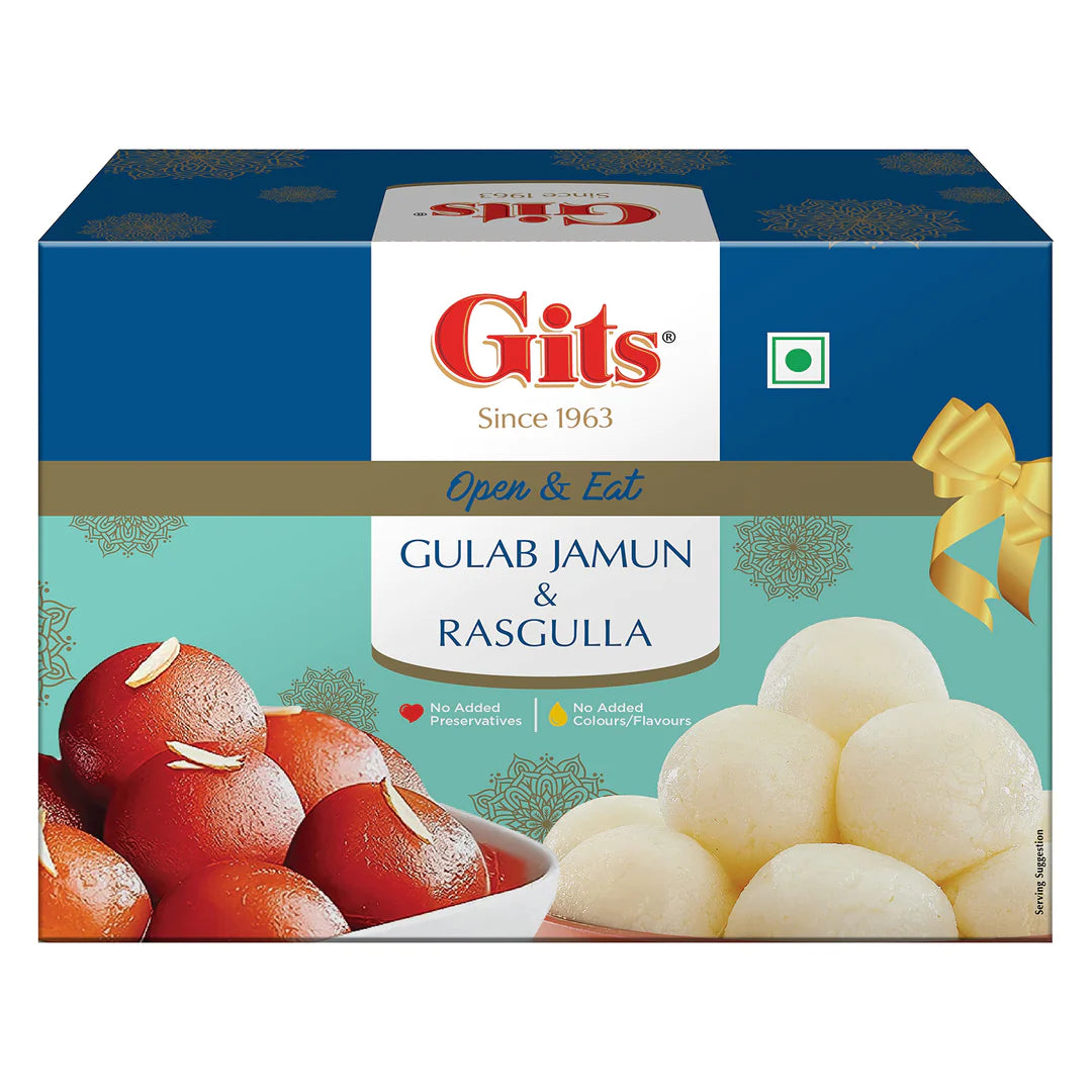 Gits Gulab Jamun and Rasgulla Combo, 1 kg (500 g Gulab Jamun Tin + 500 g Rasgulla Tin)