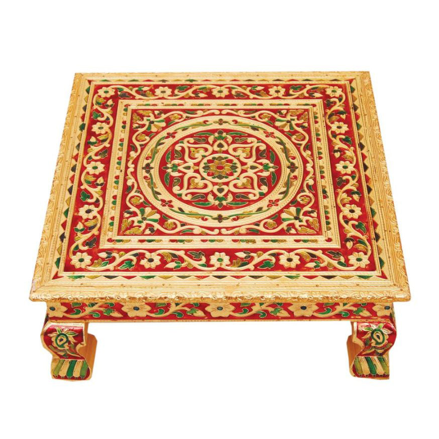 Golden Meenakari Bajot (Pooja Stool), 15" X 15", 1 Piece (74647)***NO RETURNS***