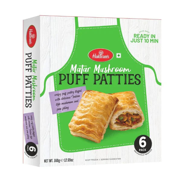 Haldiram's Mattar Mushroom Puff Patties, 6 Puffs, 360 g, (Frozen)