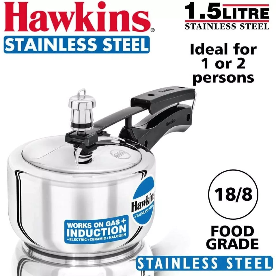 Hawkins Stainless Steel Pressure Cooker, 1.5 litre (HSS15)