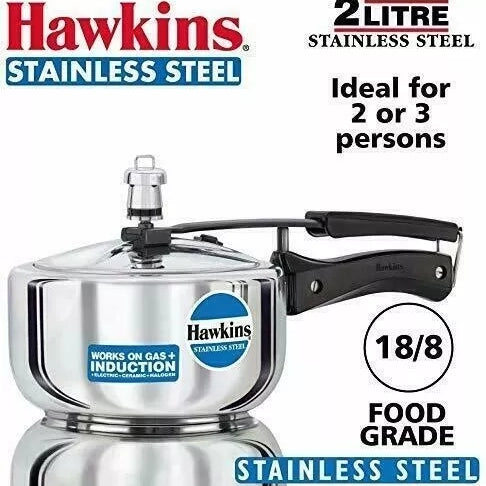 Hawkins Stainless Steel Pressure Cooker, 2 litre (HSS20)