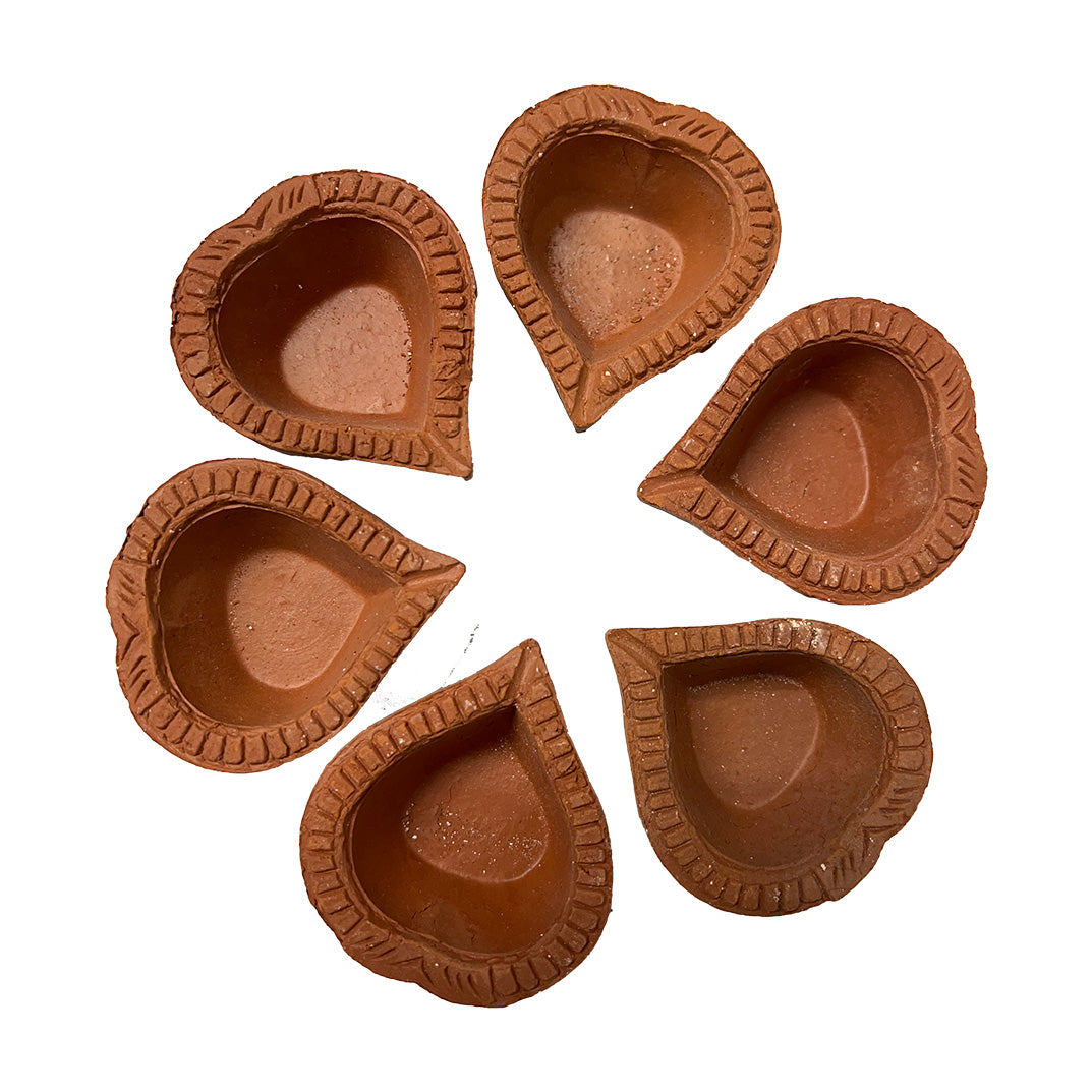 Heart Shape Teracotta Diya, 2" Inch, Pack of 6 Diyas (PD-05)